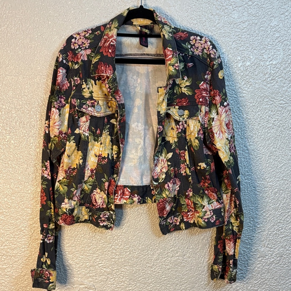 Almost Famous Floral Jean Jacket - Multicolor